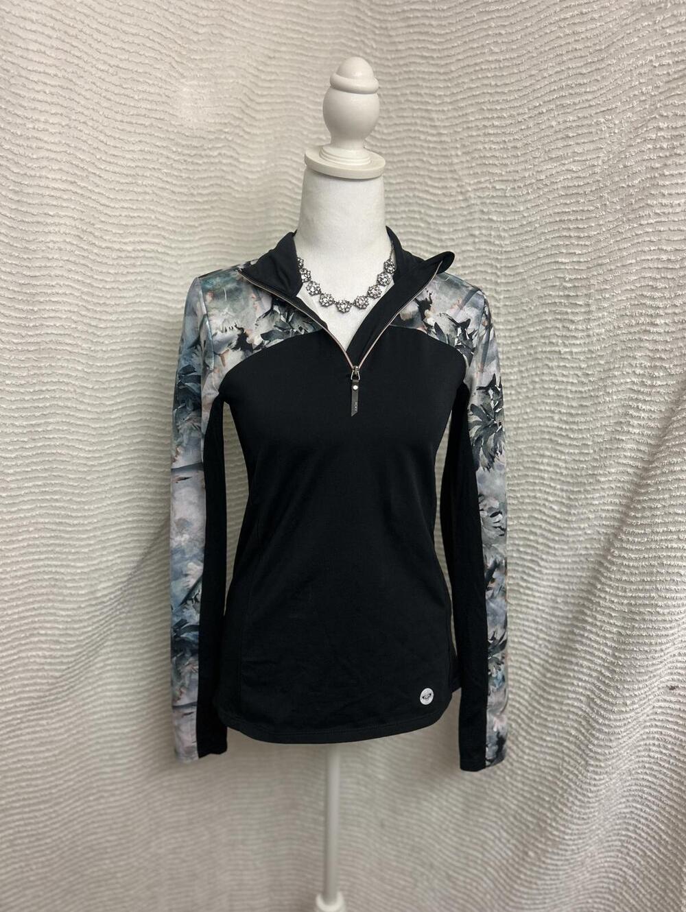 Roxy Rashguard XS Black Floral Sleeve Surf Swim Top Long Sleeve